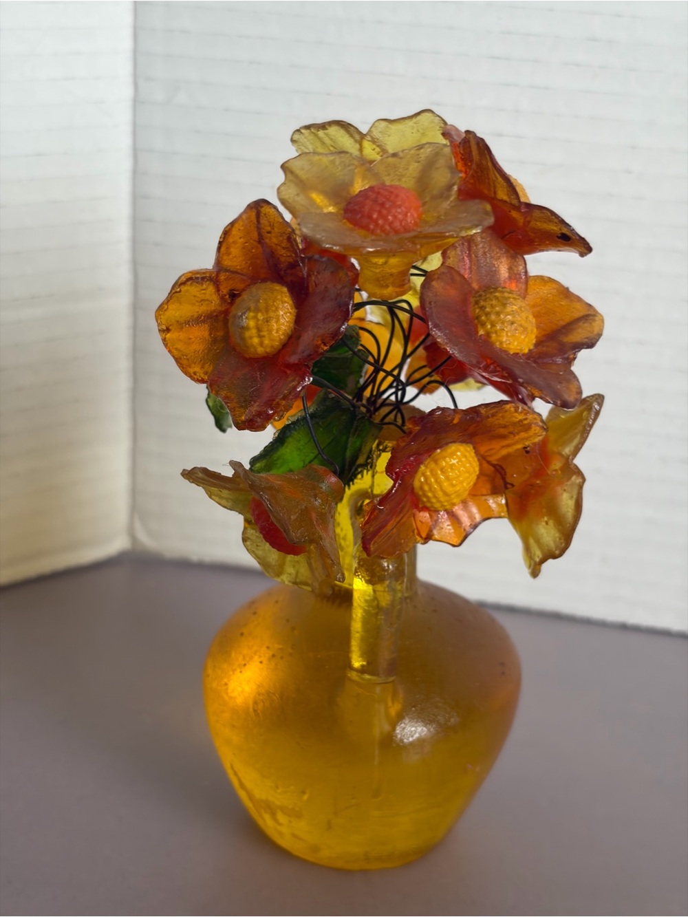 Vintage Lucite Flower Sculpture • Amber Jug Vase - Picture 5 of 8
